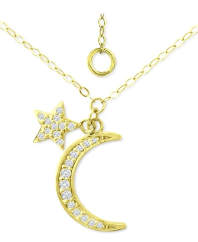 Giani Bernini Cubic Zirconia Moon & Star Pendant Necklace, 16" + 2" Extender, Created For Macy's In Gold Over Silver