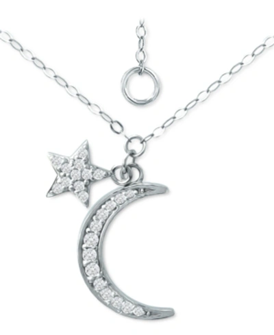 Giani Bernini Cubic Zirconia Moon & Star Pendant Necklace, 16" + 2" Extender, Created For Macy's In Sterling Silver