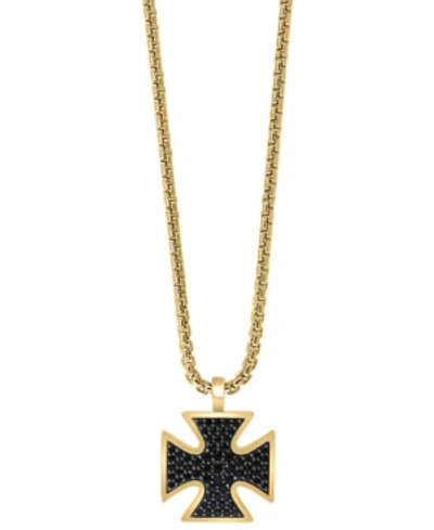 Effy Collection Effy Men's Black Spinel 22" Cross Pendant Necklace In 14k Gold-plated Sterling Silver In Gold Over Silver