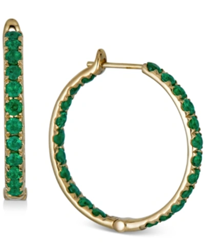 Macy's Sapphire In & Out Small Hoop Earrings (6 Ct. T.w.) In Gold-plated Sterling Silver, 1" (also In Emera In Emerald