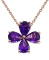 Macy's Amethyst Clover 18" Pendant Necklace (3-1/20 Ct. T.w.) In 14k Rose Gold-plated Sterling Silver In Amethyst
