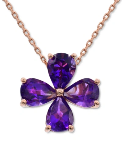 Macy's Amethyst Clover 18" Pendant Necklace (3-1/20 Ct. T.w.) In 14k Rose Gold-plated Sterling Silver