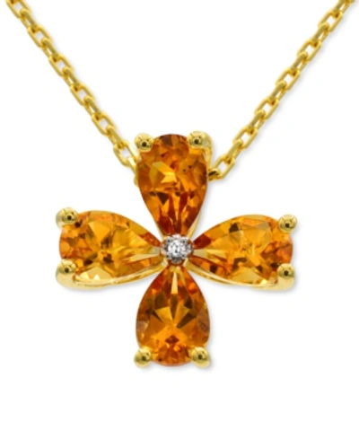 Macy's Citrine (1-1/4 Ct. T.w.) & Diamond Accent Clover 18" Pendant Necklace In 14k Gold-plated Sterling Si