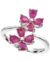 Macy's Lab-created Ruby (1-3/8 Ct. T.w.) & Diamond Accent Flower Bypass Ring In Sterling Silver In Ruby