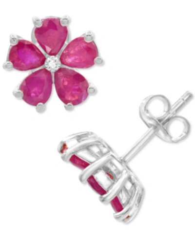 Macy's Swiss Blue Topaz (3-1/3 Ct. T.w.) & Diamond Accent Flower Stud Earrings In Sterling Silver (also In In Pink Topaz