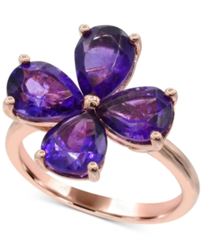 Macy's Amethyst Flower Statement Ring (3-1/20 Ct. T.w.) In 14k Rose Gold-plated Sterling Silver