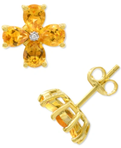 Macy's Citrine (2-1/8 Ct. T.w.) & Diamond Accent Flower Stud Earrings In 14k Gold-plated Sterling Silver