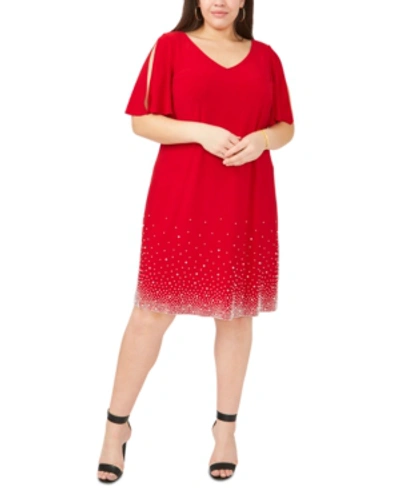 Msk Plus Size Beaded Shift Dress In Red