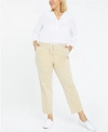 Nydj Plus Size Relaxed Trouser Pant With Frayed Hems And Cord Belt In Warm Sand