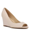 Nine West Women's Cape 9x9 Peep Toe Dress Wedges Pumps Women's Shoes In Cream Leather