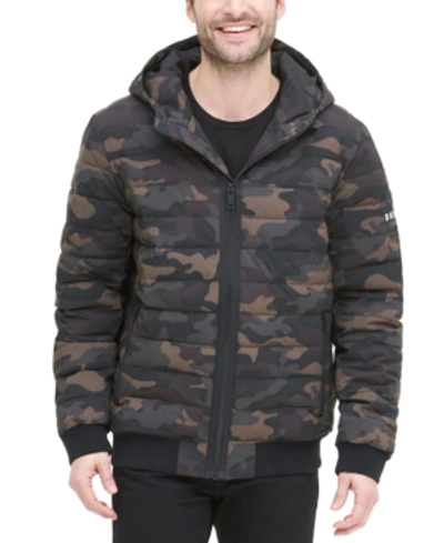 Dkny Men's Quilted Hooded Bomber Jacket In Camo