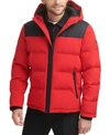 Dkny Men's Mixed-media Puffer Coat, Created For Macy's In Red