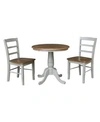 International Concepts 30" Round Top Pedestal Dining Table With 2 Madrid Ladderback Chairs, 3 Piece Dining Set In Distressed Stone