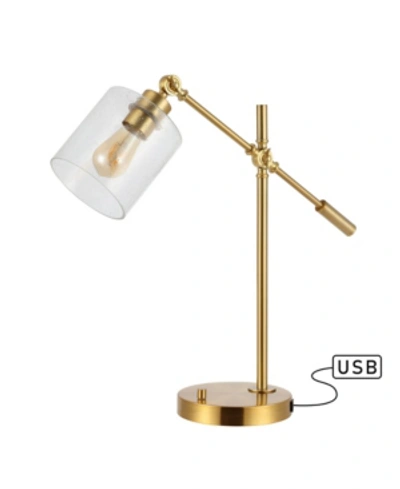 Jonathan Y Designs Kathryn Classic 23 Iron Seeded Glass Adjustable Head Modern Usb Charging Led Task In Brass