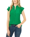 Cece Pintuck Ruffle Short Sleeve Blouse In Lush Green