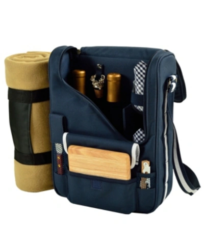 Picnic At Ascot Bordeaux Insulated Wine, Cheese Tote With Blanket-glass Glasses In Navy