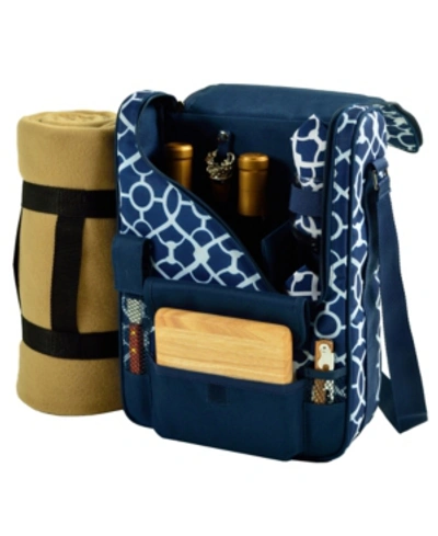 Picnic At Ascot Bordeaux Insulated Wine, Cheese Tote With Blanket-glass Glasses In Blue