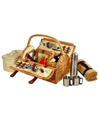Picnic At Ascot Sussex Willow Picnic Basket -service For 2, Coffee Set, Blanket In Tan