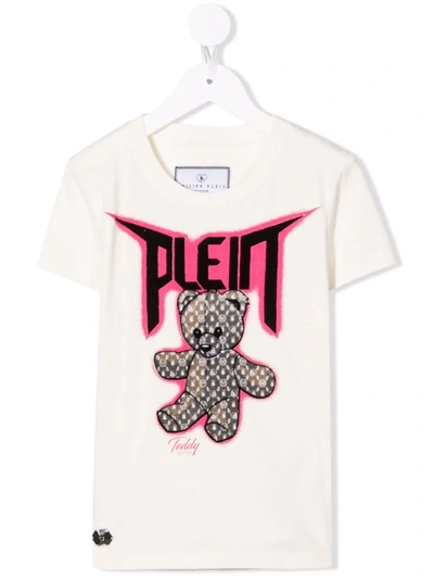 Philipp Plein Kids' Teddy Bear-print Cotton T-shirt In Neutrals