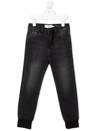 Philipp Plein Kids' Iconic Plein Mid-rise Straight-leg Jeans In Grey