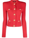 BALMAIN STRUCTURED SHOULDER RIBBED-KNIT CARDIGAN