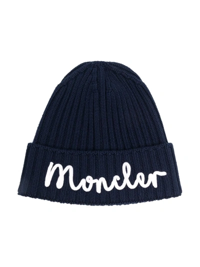 Moncler Kids' Logo-embroidered Hat In Blue