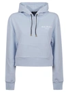 Balmain Cropped Flocked Logo Detail Hoodie In Sdk Bleu Pale Blanc