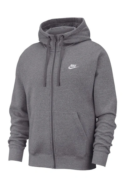 Nike Men's Club Fleece Full-zip Hoodie In Charcoal Heather/anthracite/white
