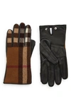 BURBERRY GABRIEL CASHMERE LINED CHECK WOOL & LEATHER GLOVES,8036237