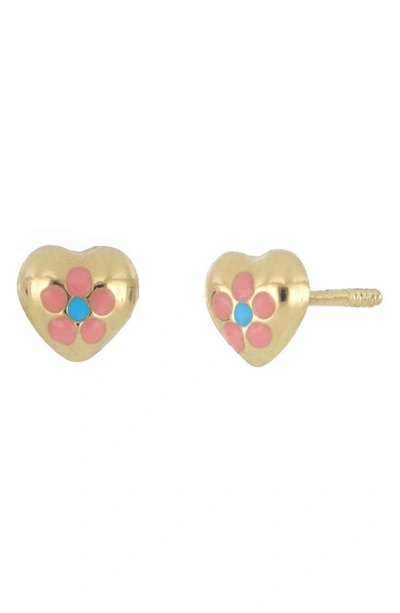 Bony Levy Kids' 14k Gold Flower Heart Stud Earrings In 14k Yellow Gold