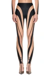 Mugler Panelled Mesh And Jersey Leggings In Black Nude