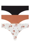 Honeydew Intimates Skinz 3-pack Thong In Black/ Sedona/ Ivory Floral