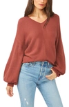 1.state Ribbed Balloon Sleeve Cotton Blend Sweater In Terra Earth