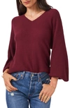 1.state Ribbed Balloon Sleeve Cotton Blend Sweater In Windsor Wine