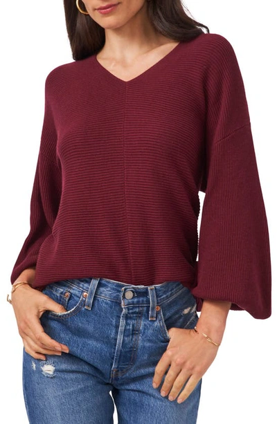 1.state Ribbed Balloon Sleeve Cotton Blend Sweater In Wine