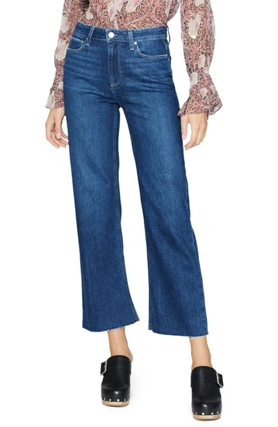 Paige Leena High Waist Raw Hem Wide Leg Jeans In Gracie Lou