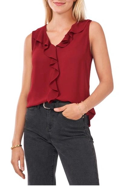 Vince Camuto Ruffle Neck Sleeveless Georgette Blouse In Earth Red