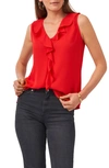 Vince Camuto Ruffle Neck Sleeveless Georgette Blouse In Bright Cherry