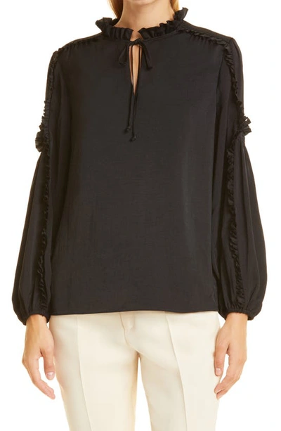 Kobi Halperin Perri Ruffle Sleeve Blouse In Black