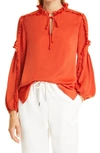 Kobi Halperin Perri Ruffle Sleeve Blouse In Cayenne