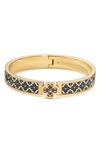 Kate Spade Gold-tone Spade Flower Printed Bangle Bracelet In Black