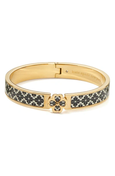 Kate Spade Gold-tone Spade Flower Printed Bangle Bracelet In Black Spade Flower