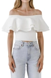 Endless Rose Off-shoulder Ruffle-tiered Crop Top In White