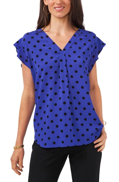 Chaus Flutter Sleeve V-neck Blouse In Blue Allure Large Dot