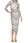 Afrm Shailene Sheer Long Sleeve Dress In Blanc Tiger