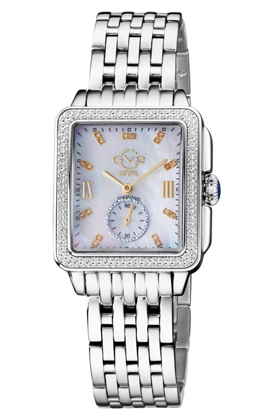 Gv2 Bari Mother Of Pearl Diamond Bracelet Watch, 34mm X 30mm In Silver