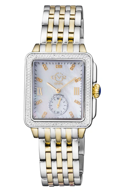 Gv2 Bari Mother Of Pearl Diamond Bracelet Watch, 34mm X 30mm In Two Tone Rose Gold / Ss