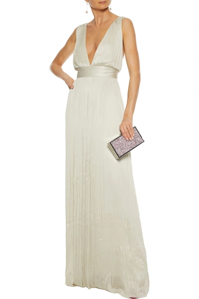 Maria Lucia Hohan Ryana Open-back Plissé Silk-tulle Gown In Light Grey