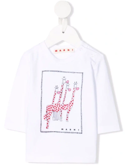 Marni Babies' Logo-print Long-sleeve T-shirt In White