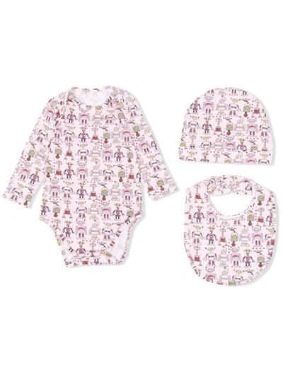 Marni Babies' Robot-print Bodysuit Gift Set In 粉色